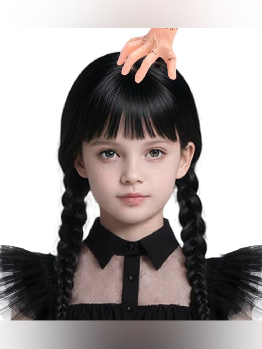 Wednesday Addams Braided Wig Black Creepy Hand Hair Clip Halloween Cosplay KIDS